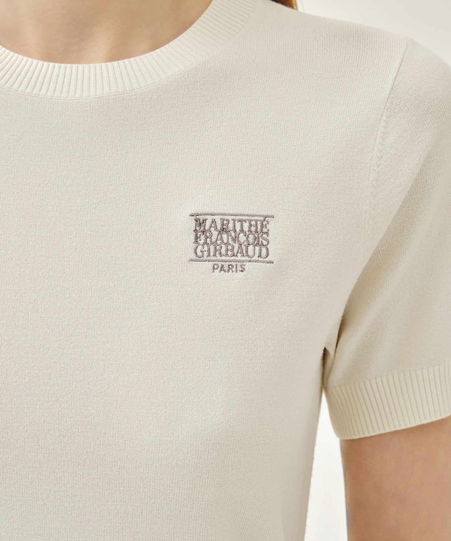 W SMALL CLASSIC LOGO HALF KNIT PULLOVER ivory