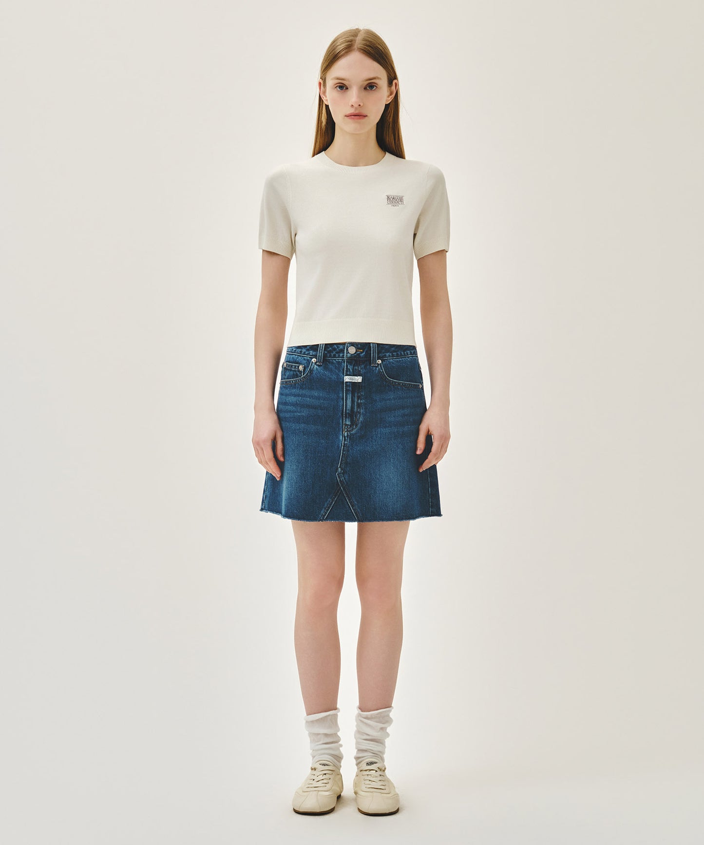 W SMALL CLASSIC LOGO HALF KNIT PULLOVER ivory