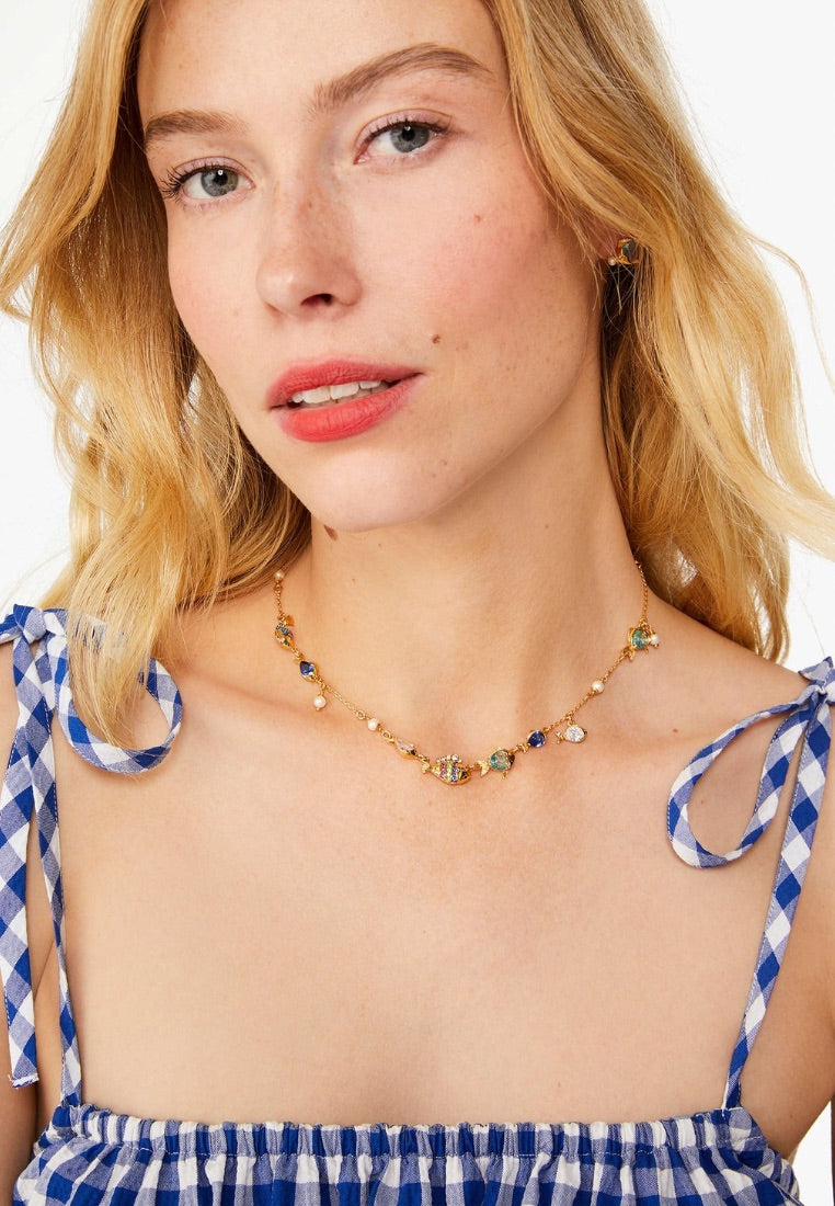 What A Catch Scatter Fish Necklace Blue Multi