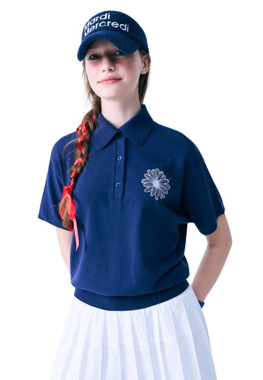 Whole Garment Knit Piquet Navy Ivory