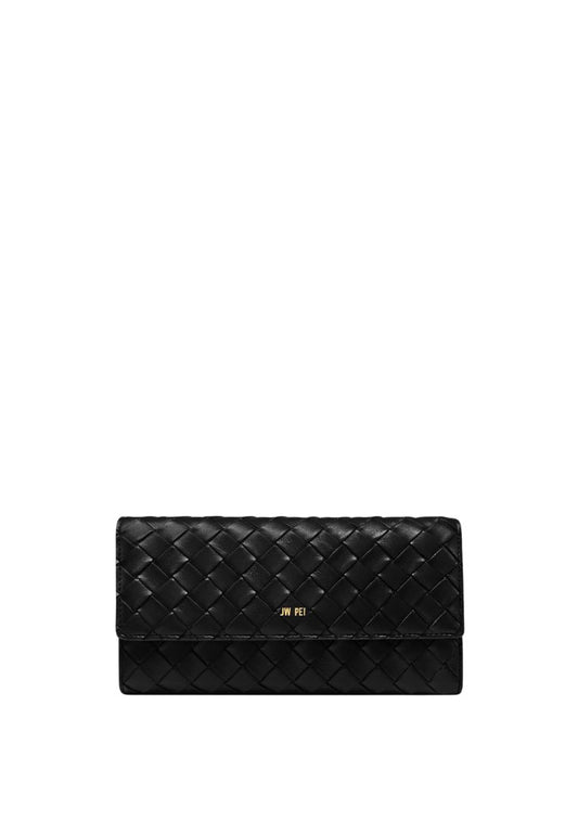 Woven Texture Flap Wallet - Black
