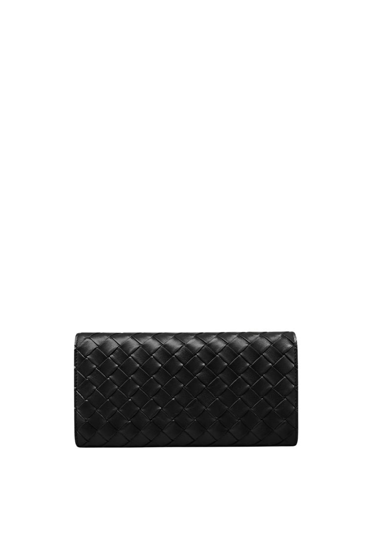 Woven Texture Flap Wallet - Black