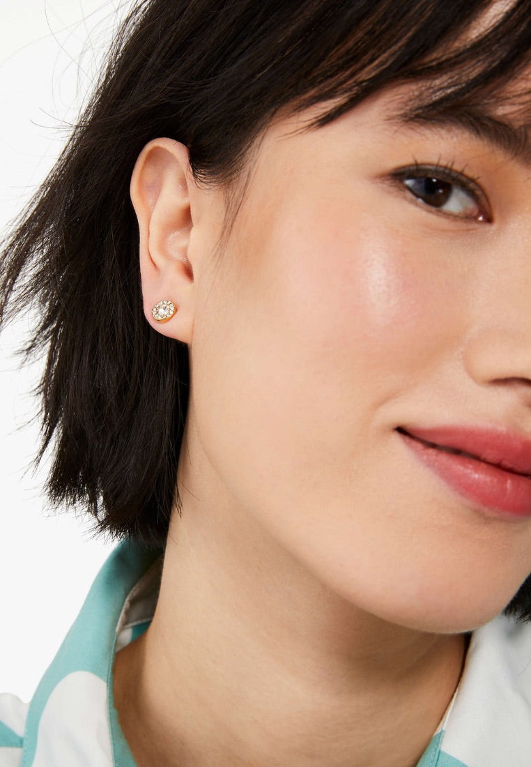 You're A Gem Pave Halo Studs Clear Gold