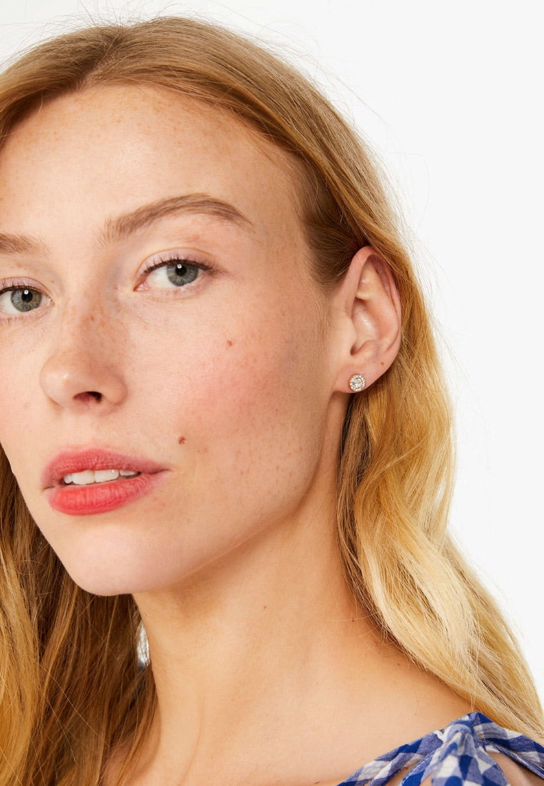 You're A Gem Pave Halo Studs Clear Rose Gold