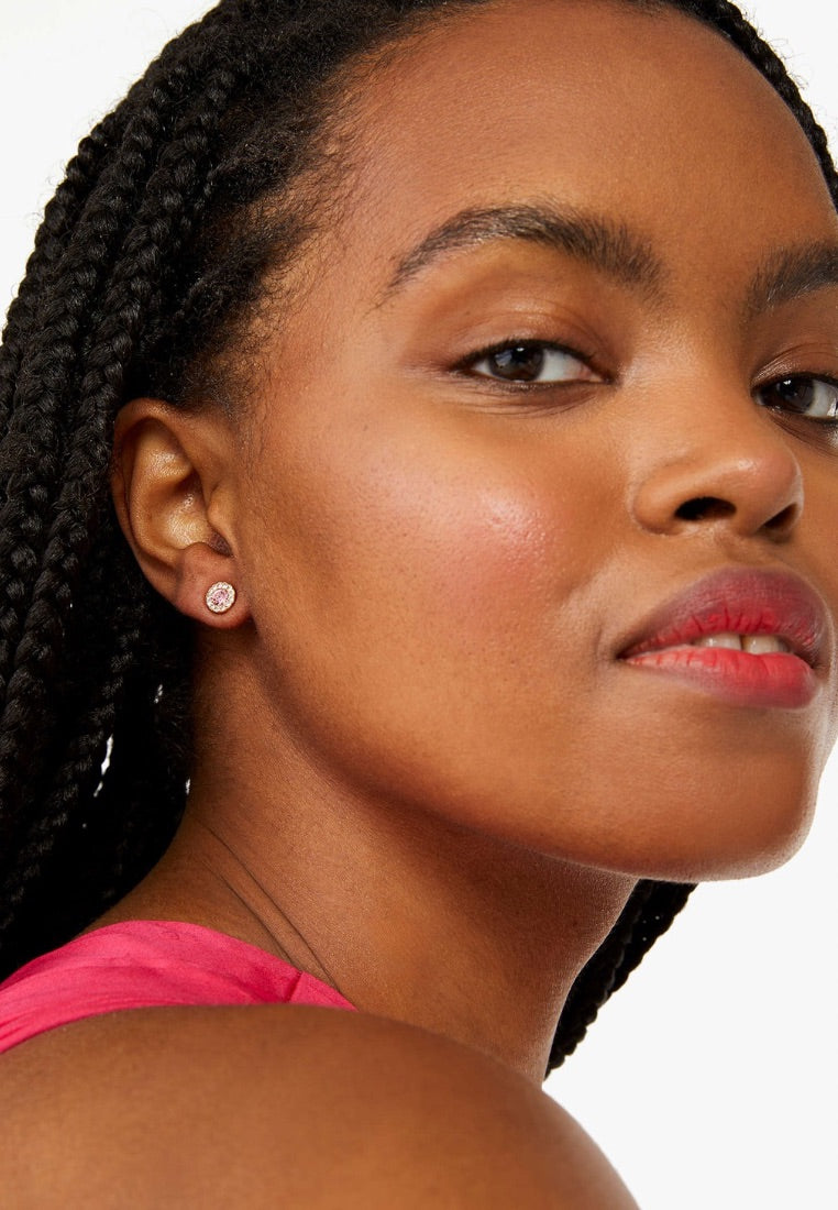You're A Gem Pave Halo Studs Light Pink