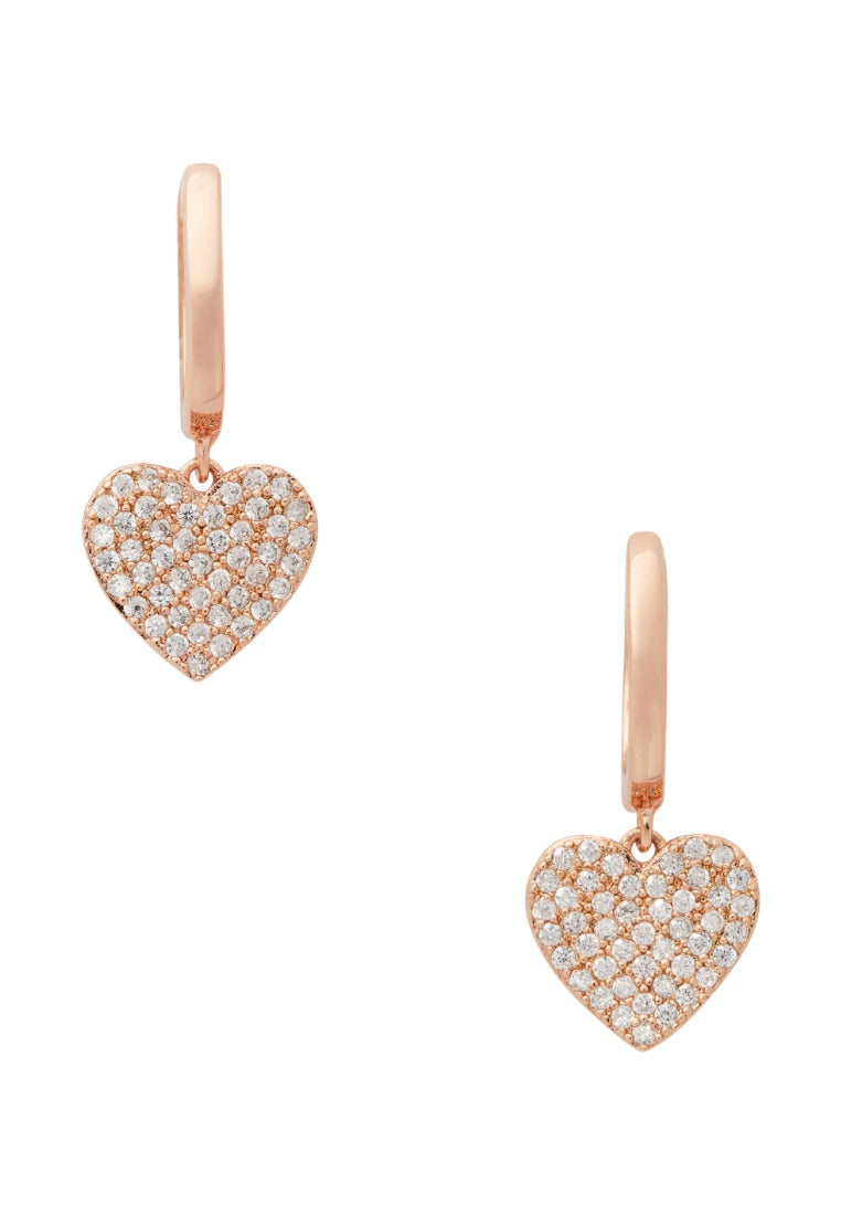 Yours Truly Pave Heart Drop Earrings Clear Rose Gold