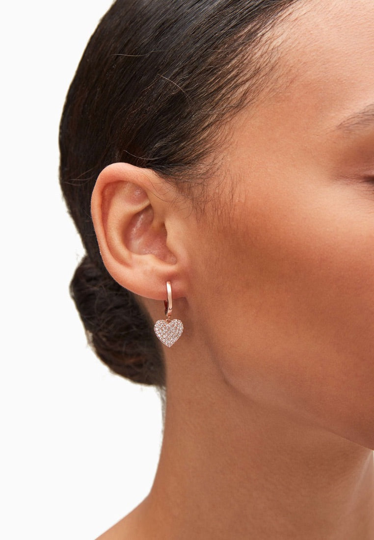 Yours Truly Pave Heart Drop Earrings Clear Rose Gold