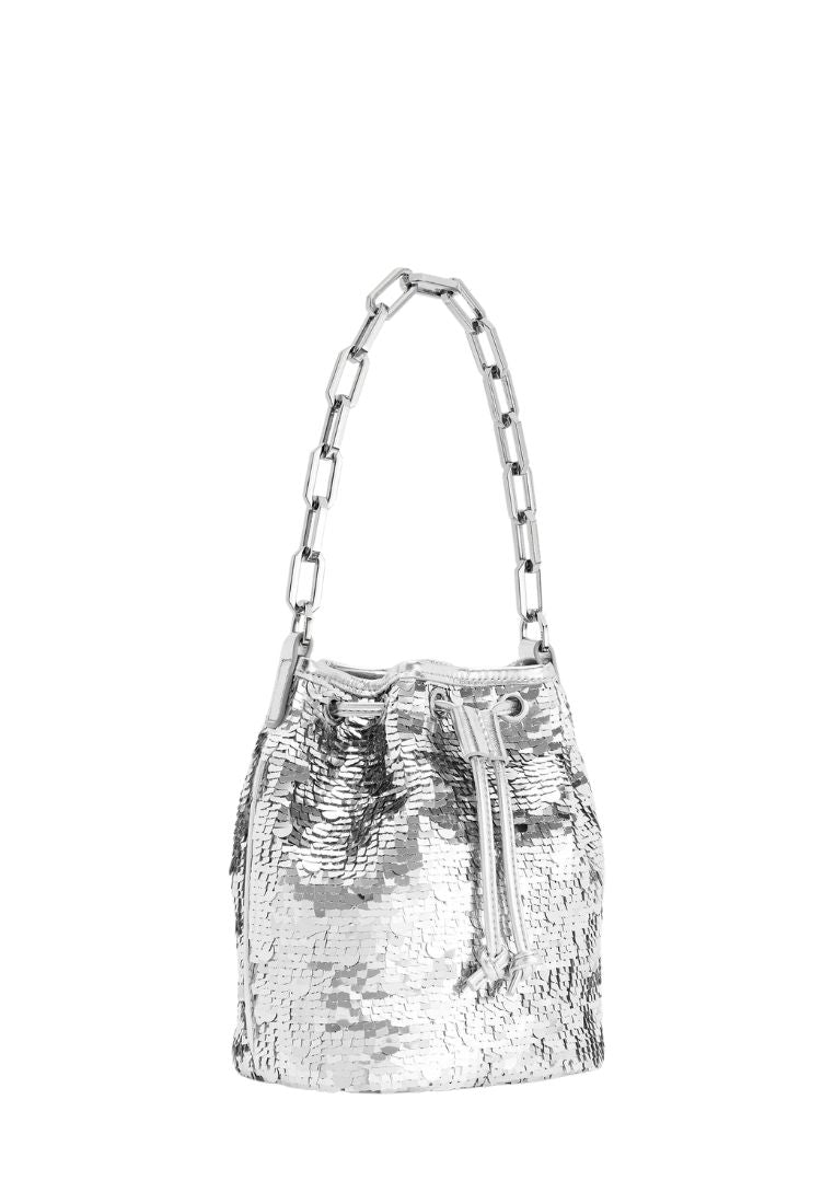 Yulia Metallic Sequin Bucket Bag - Silver