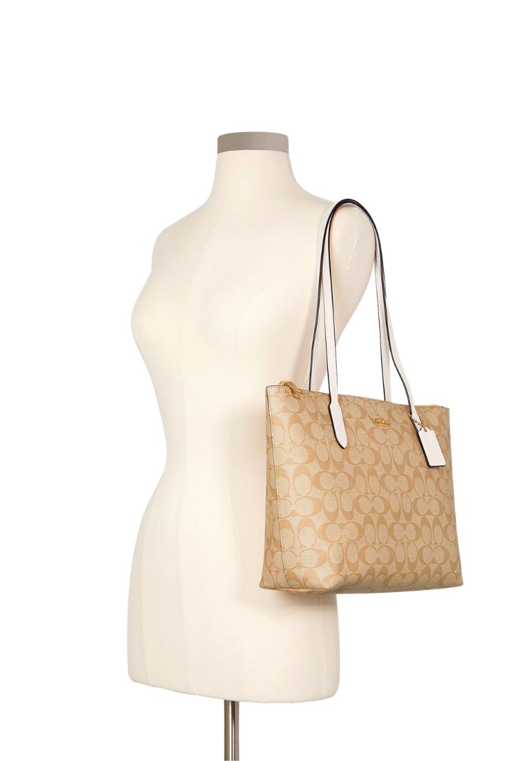 Zip Top Tote In Signature Canvas Light Khaki Chalk