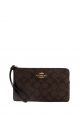 Large Corner Zip Wristlet In Signature Canvas Brown Black