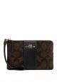 Corner Zip Wristlet In Signature Canvas Brown Black