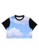 Cloud Artwork Crop Top Short Sleeve T-Shirt Black