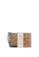 Corner Zip Wristlet In Signature Canvas Khaki Chalk