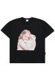 Baby Face Cat Hug Girl Short Sleeve T-Shirt Black