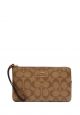 Large Corner Zip Wristlet In Signature Canvas Khaki Saddle