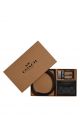 Boxed Card Case And Belt Gift Set In Colorblock Signature Canvas Black