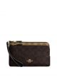 Double Zip Wallet In Blocked Signature Canvas Khaki Brown Multi