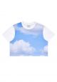 Cloud Artwork Crop Top Short Sleeve T-Shirt White