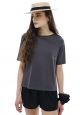 Premium Silk Blended TShirt Logo Boatneck Charcoal