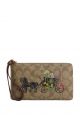 Large Corner Zip Wristlet In Signature Canvas With Floral Horse And Carriage Khaki Multi