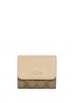 Small Trifold Wallet In Blocked Signature Canvas Khaki Ivory