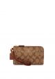 Double Corner Zip Wristlet In Signature Canvas Khaki Redwood