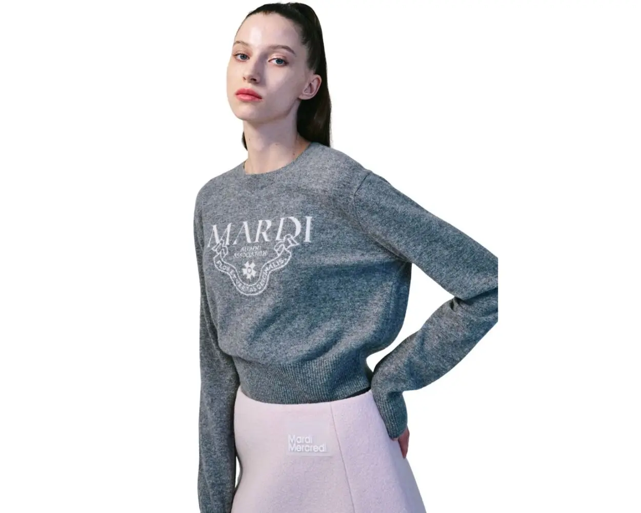 Cashmere Cropped Crew Neck Alumni Classique Grey White