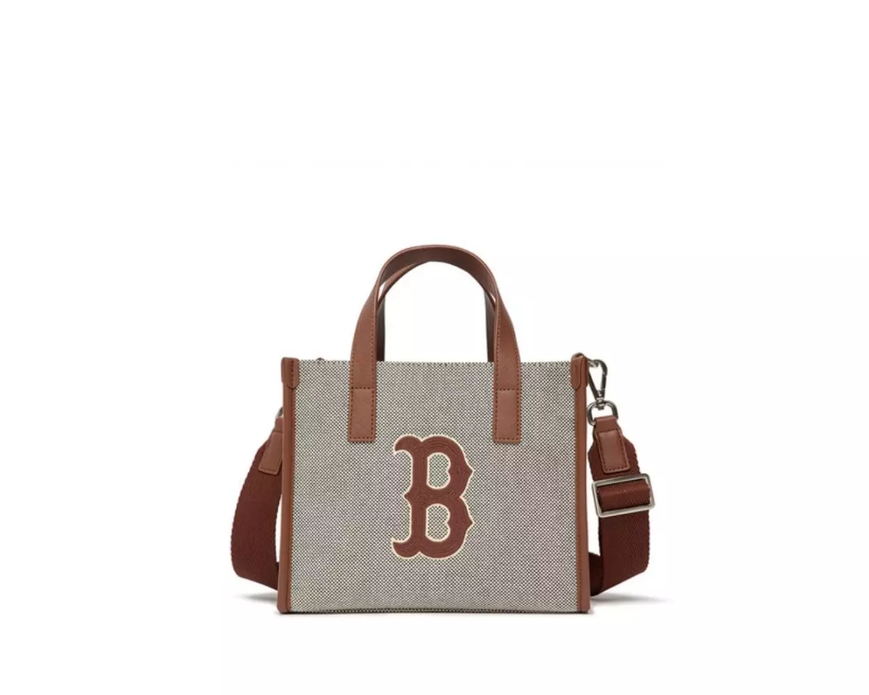 MLB Basic Big Logo Canvas Small Tote Bag Boston Redsox Brown